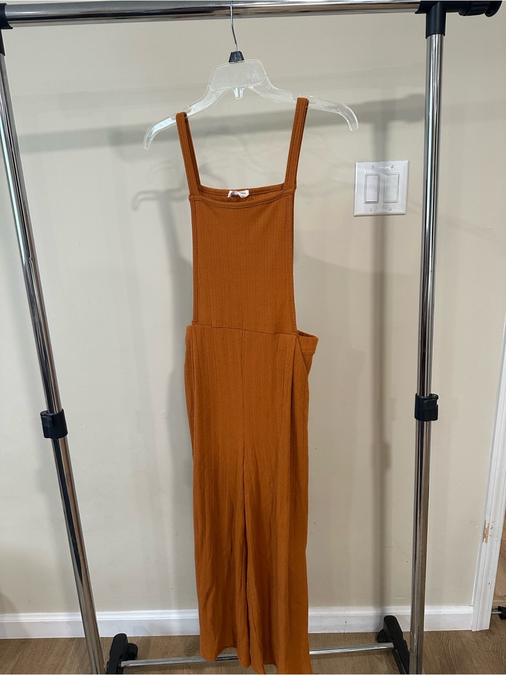 Sienna Sky Ribbed Rust-Orange Wide-Leg Jumpsuit